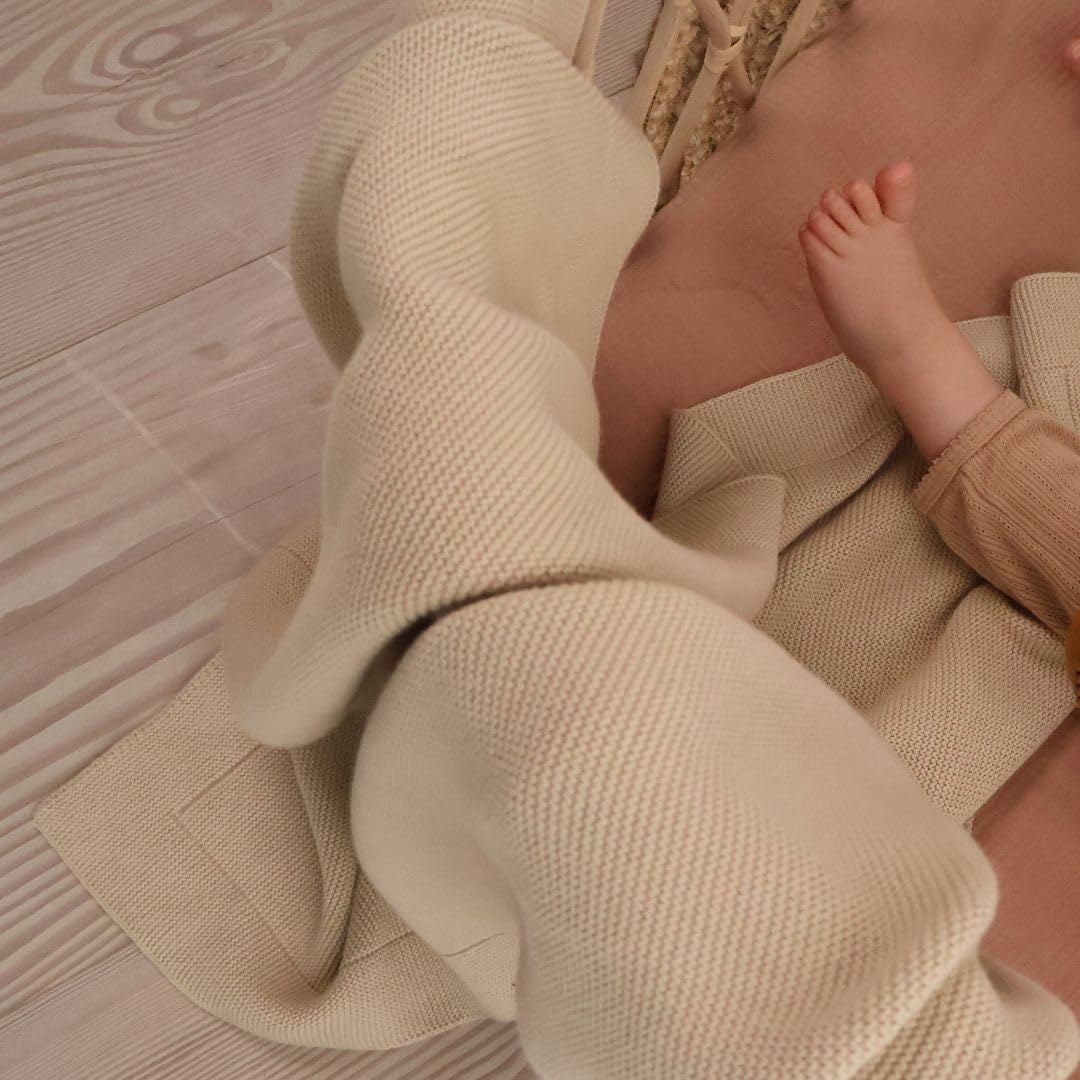 Knitted Organic Cotton Baby Blanket- Swaddle Blanket, 30" x 40" Soft Receiving Blanket for Newborn (Mochachino)
