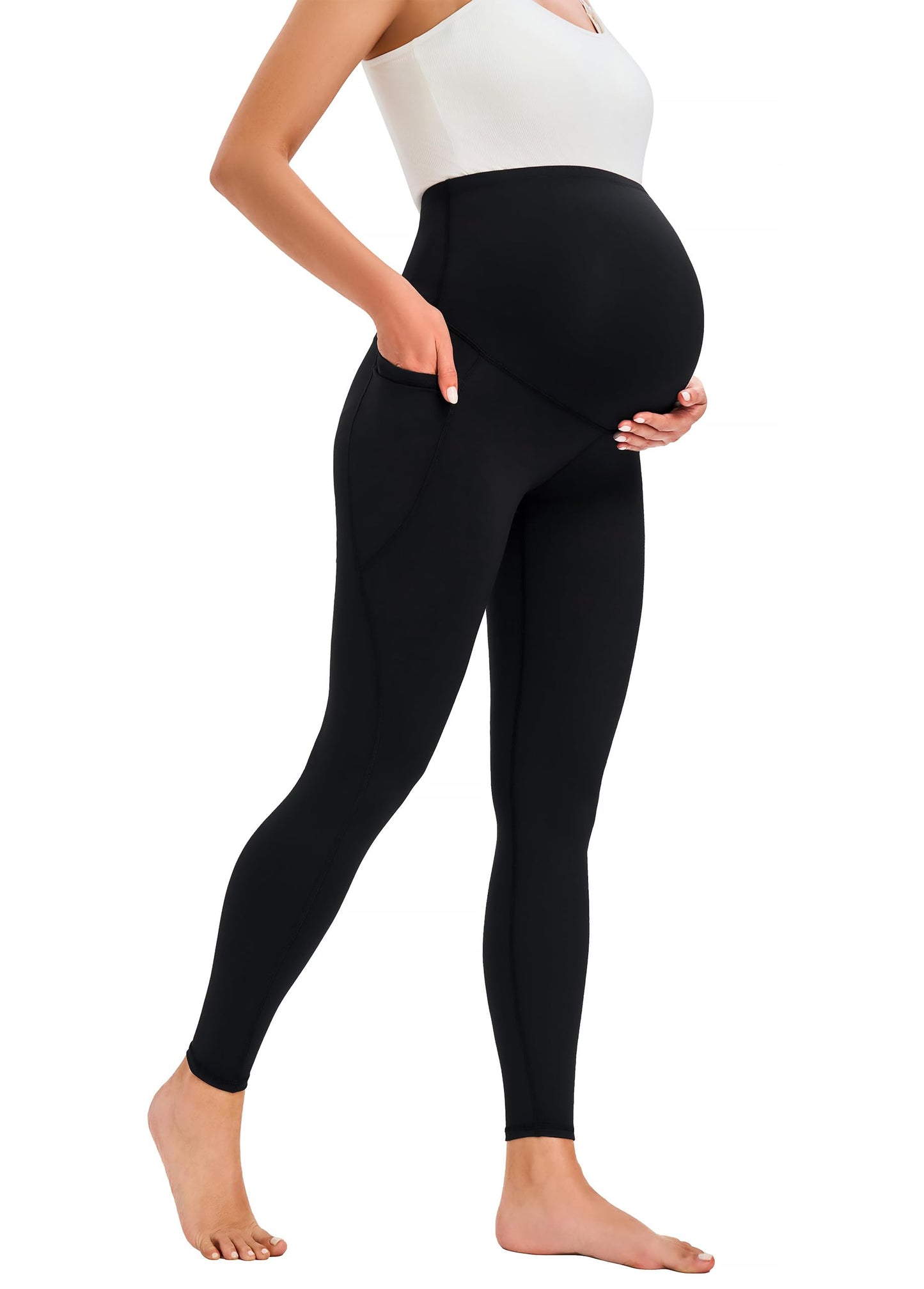 JOYSPELS Smooth Feeling Maternity Leggings Over The Belly with Pockets Workout Pregnancy Leggings