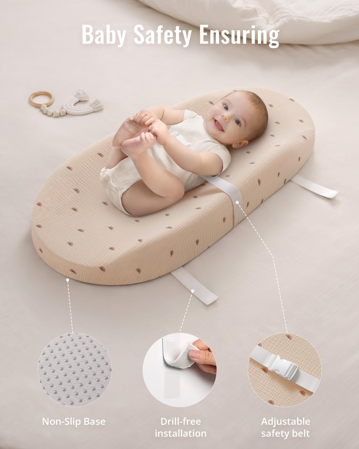 Blissful Diary Muslin Baby Changing Pad with Waterproof Lining Foam, Diaper Changing Table Pad with Cover for Dressers (Monstera, Avocado)