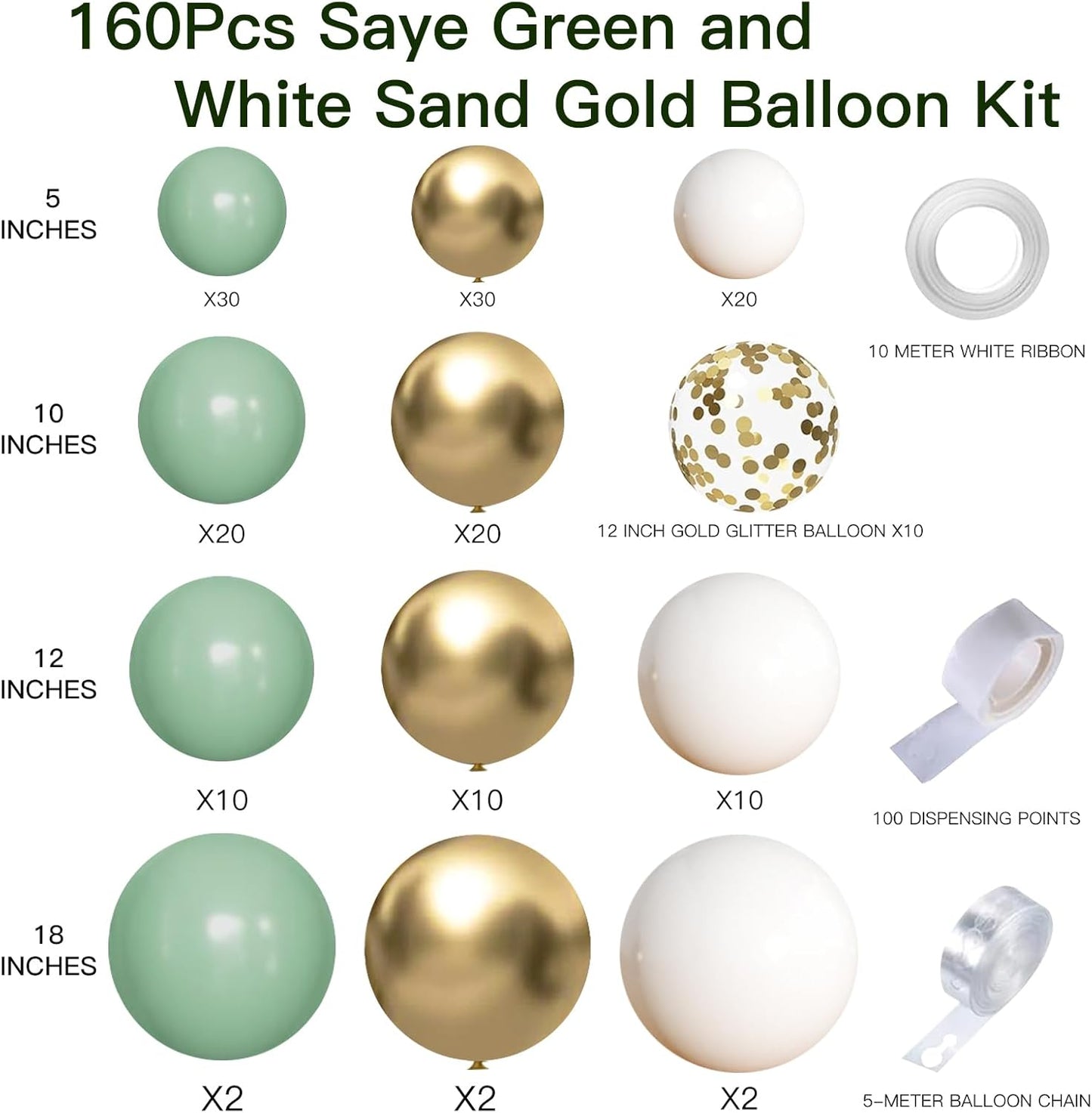 166 PCS Sage Green Balloon Arch Kit Green Balloons Sage Green Baby Shower Decorations Generally used for New Years Decorations Graduation Decorations Easter Decorations Green Birthday Decorations