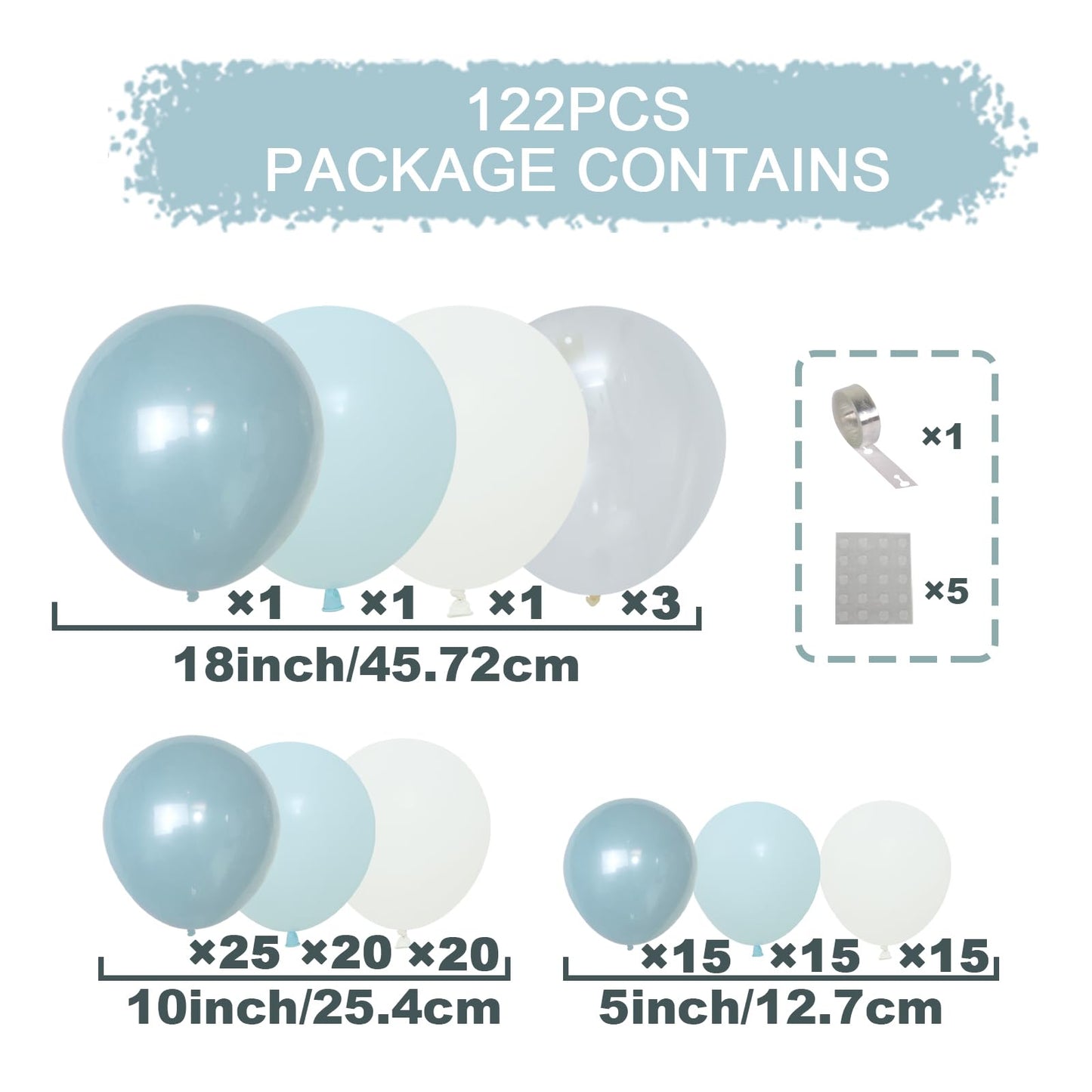 Dusty Blue Balloon Arch Kit,122 Pcs Dusty Blue and White Balloons,MacaronBlue White Balloon Arch Garland Kit for Boy Baby Shower Gender Reveal,Men Birthday,Graduation Decorations,Bridal Shower