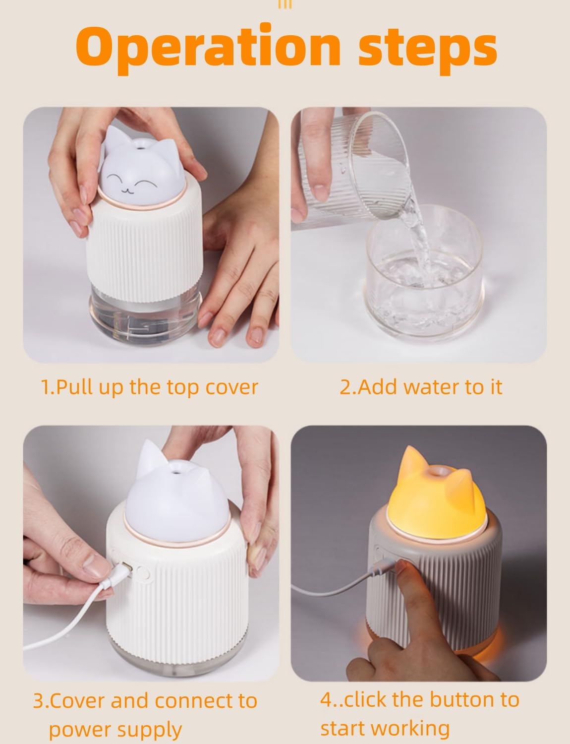 Mini Cute Cat Shape Humidifier - Personal Desktop Humidifier for Car, Plants, Office Room, Bedroom - 2 Mist Modes, 2 LED Colors, Auto Shutoff, Quiet (Pink)