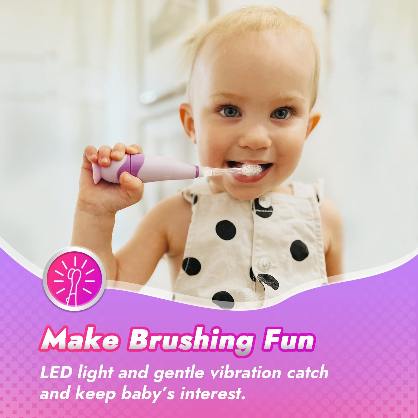 Papablic Toddler Sonic Electric Toothbrush Kids for Ages 1-3 Years, Baby Electric Toothbrush with Cute Unicorn Cover and Smart LED Timer, 4 Brush Heads (Doris)