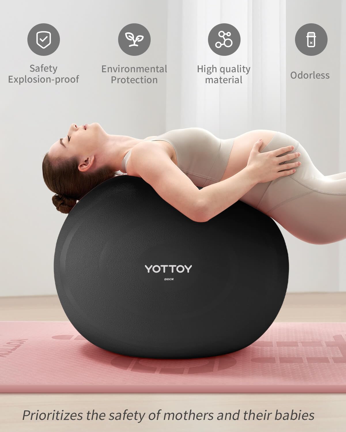 YOTTOY Anti-Burst Exercise Ball for Working Out, Yoga & Pregnancy, Extra Thick Workout Ball for Physical Therapy & Fitness