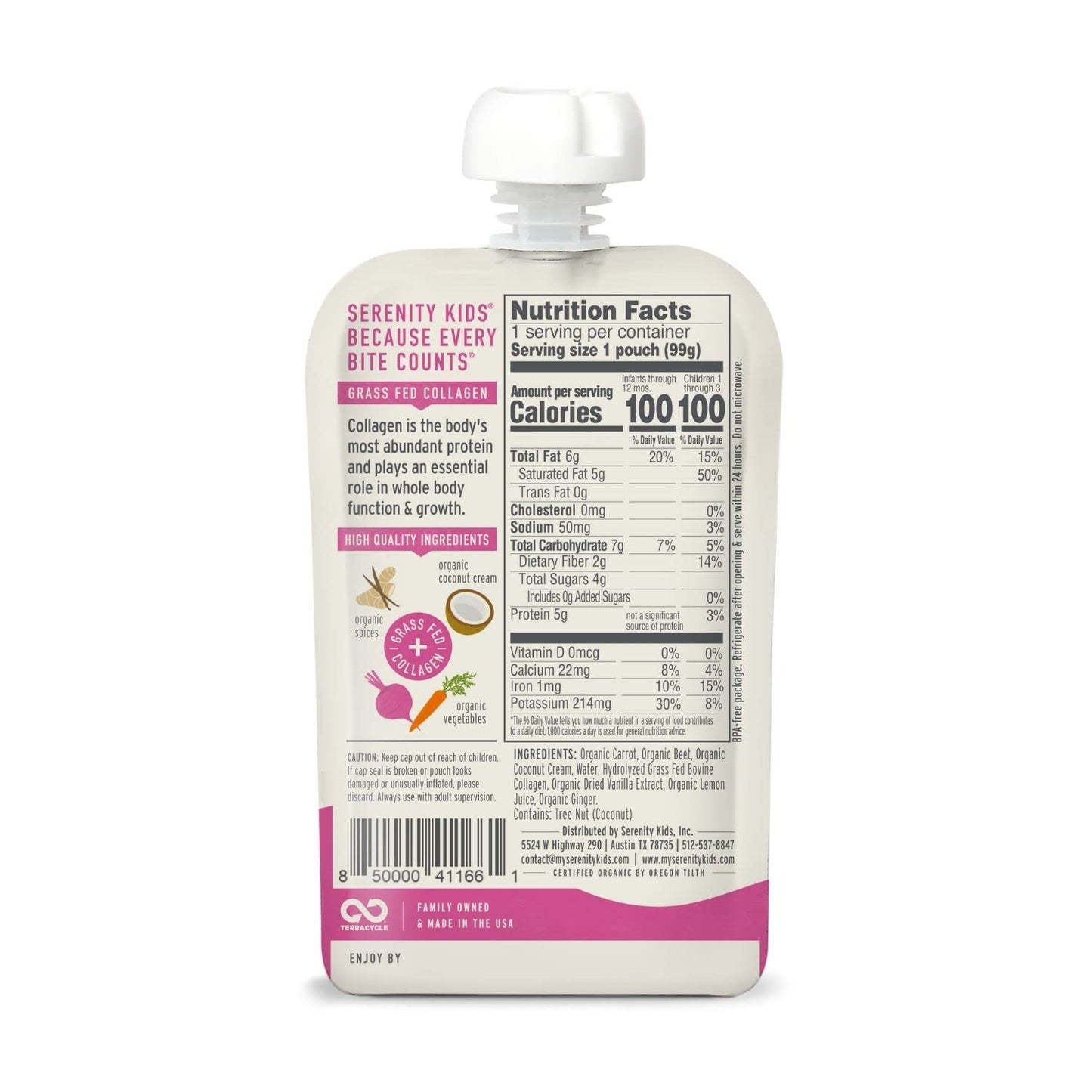 Serenity Kids 6+ Months Dairy-Free Smoothie Baby Food | USDA Organic | Grass Fed Collagen Protein | 3.5 Ounce BPA-Free Pouch | Berry Butternut | 12 Count