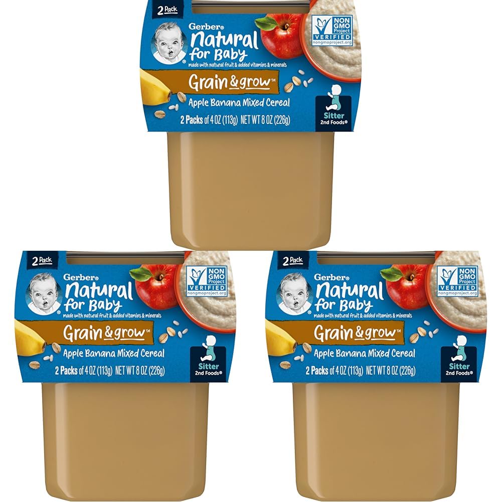 Gerber Nature Fruits Apples Bananas & Cereal, 4 Oz, 2 Ct Tubs