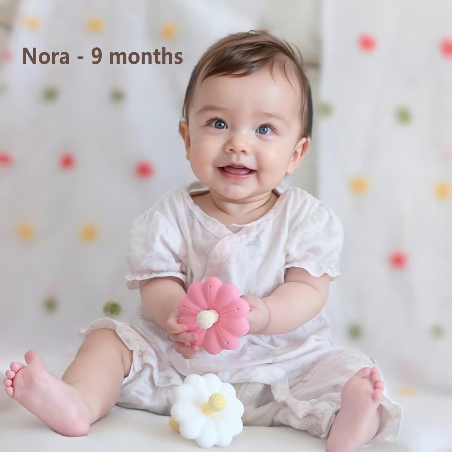 Ginbear Silicone Baby Teether for Girls, BPA Free Food Grade Infant Teething Toys, Soothing Baby Chew Toys, Sensory Teething Pain Relief Pacifier 3 Months + (Set of 2)