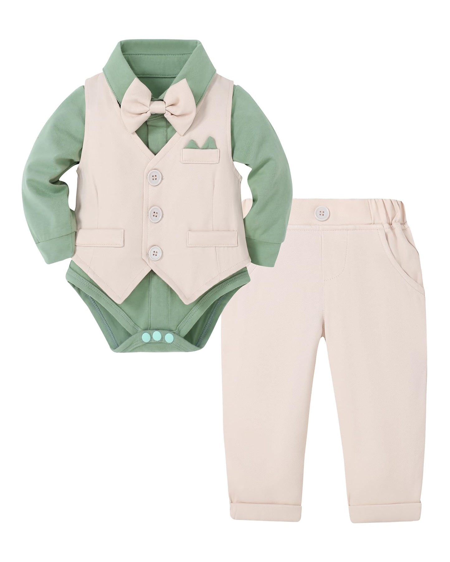 YALLET Baby Boy Clothes Suit 0-24 Months Infant Gentleman Outfits Formal Dress Shirt+Bowtie+Vest+Pants Set Baby Wedding Suits