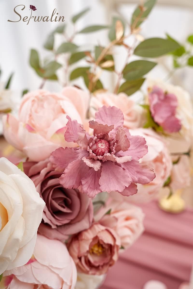 Serwalin Pink Artificial Flowers, Silk Fake Flowers for DIY Wedding Bridal Bouquets, Wedding Cake Flowers for Table Centerpieces Baby Shower Birthday Party Home Decorations