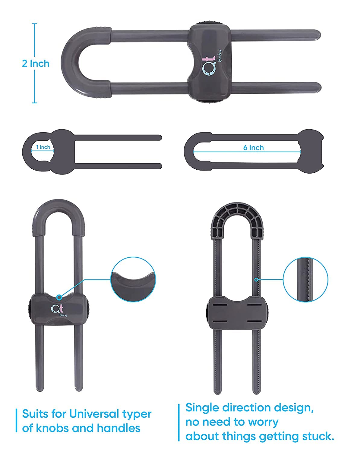 Baby Proofing Cabinet Locks | Adjustable U Shaped Baby Safety Latches for Drawers, Fridge, Closet |Modern Baby Proofing Cabinet Lock with Extra Secure Lock Buttons (Pack of 2, White)