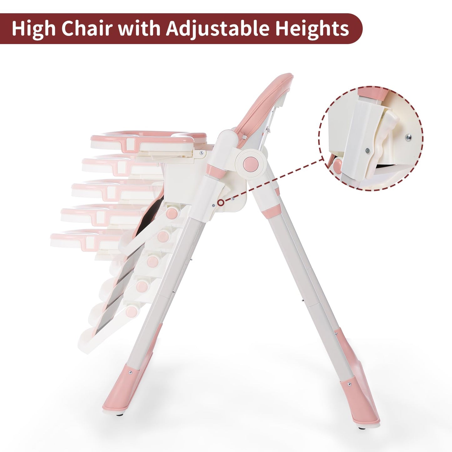 3-in-1 Foldable High Chair for Babies & Toddlers – Adjustable Height, Reclining Seat, 5-Point Safety Harness, Removable Tray, Lockable Wheels and Washable Cushion, Beige