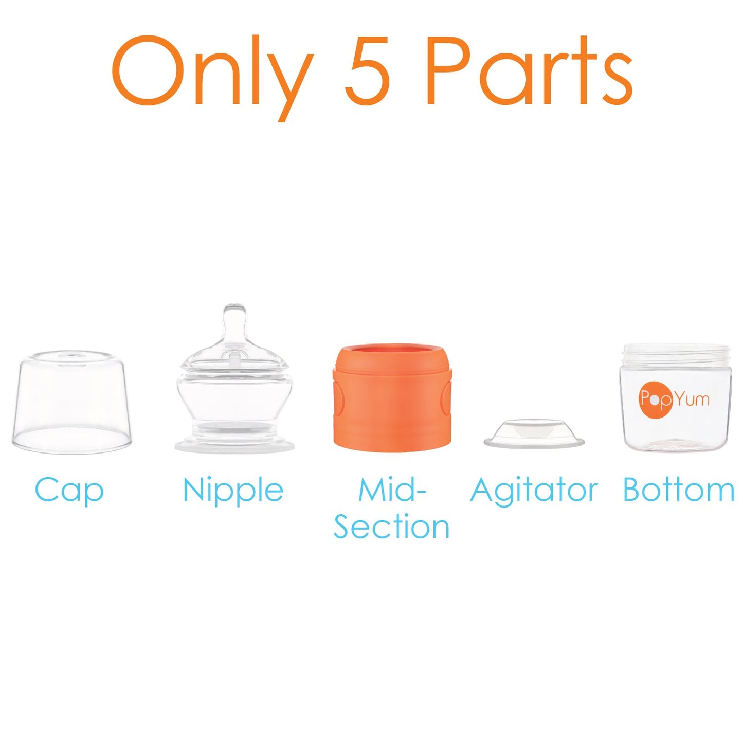 PopYum 9 oz Orange Anti-Colic Formula Making/Mixing/Dispenser Baby Bottle with #2 Medium Flow Nipple, 260 ml, BPA-Free, Natural Latch