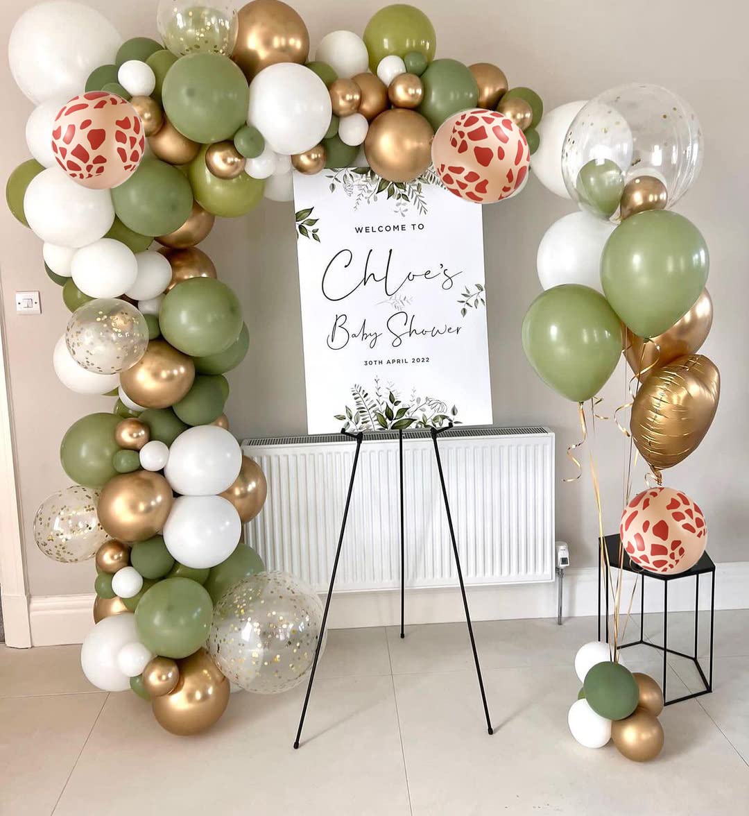 Sage Green Gold White Party Balloons, 50Pcs Sage Green and Gold Confetti Party Balloons For Birthday Baby Shower Engagement Wedding Anniversary Party Decorations