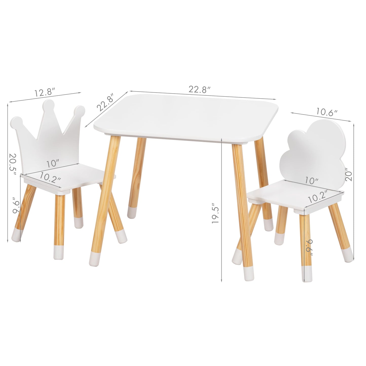 UTEX Kids Wood Table and Chair Set, Kids Play Table with 2 Chairs,3 Pieces Kids Round Table for Toddlers, Girls, Boys,White
