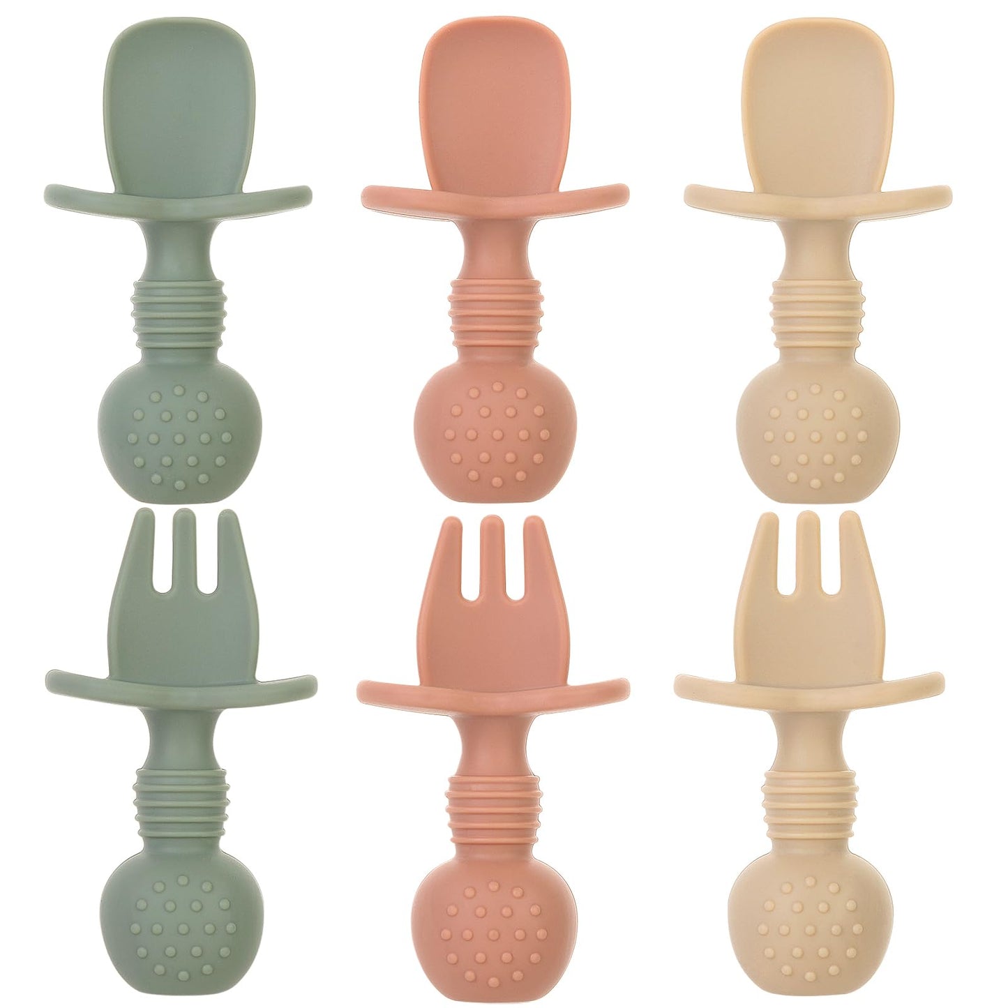 6 Pack Baby Spoons and Forks Set, Silicone Baby Spoons Self Feeding 6 Months for Toddler Utensils,BPA Free, Baby Led Weaning Supplies Feeding Essentials,Dishwasher and Boil Safe