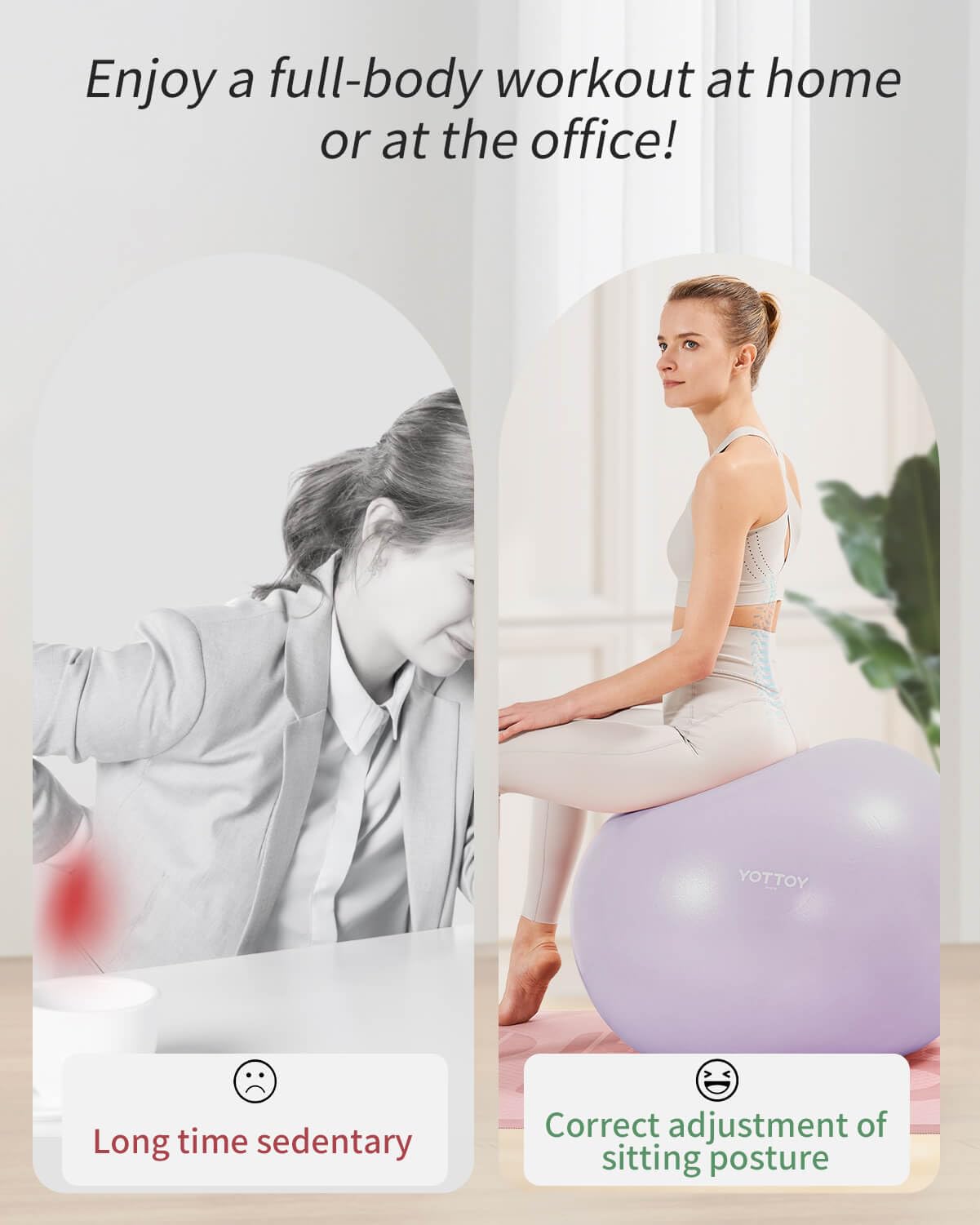 YOTTOY Anti-Burst Exercise Ball for Working Out, Yoga & Pregnancy, Extra Thick Workout Ball for Physical Therapy & Fitness