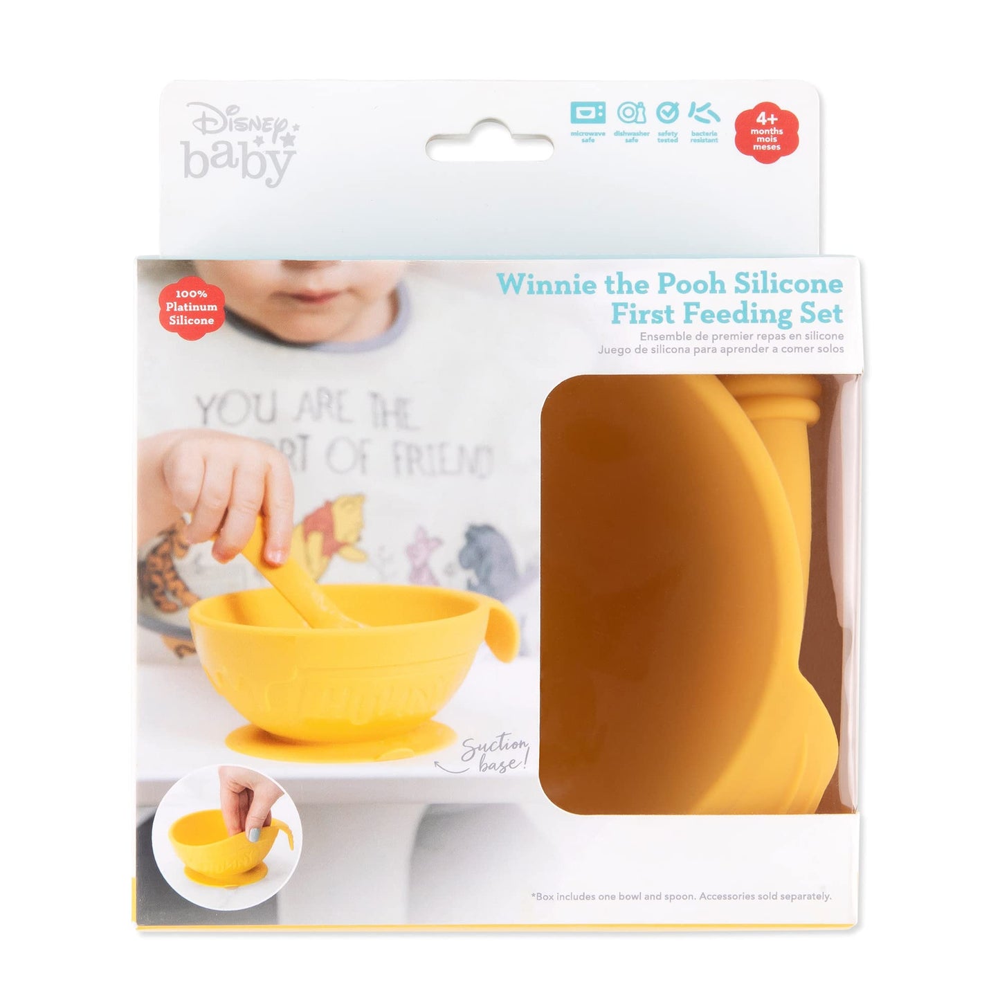 Bumkins Baby Bowls, Disney Minnie Mouse Silicone Baby Feeding Set, Suction Bowls for Baby and Toddler with Spoon, First Feeding Set, Platinum Silicone Bowl for Babies 4 Months