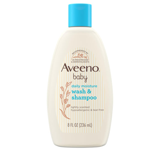 Aveeno Baby Daily Moisture Gentle Body Wash & Shampoo with Oat Extract, 2-in-1 Baby Bath Wash & Hair Shampoo, Tear- & Paraben-Free for Hair & Sensitive Skin, Lightly Scented, 18 fl. oz