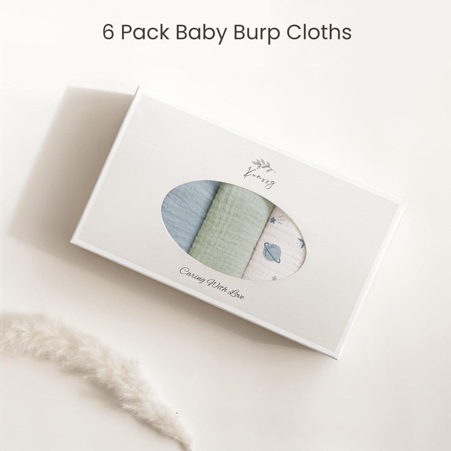 Konssy 6-Pack Muslin Baby Burp Cloths, Large 100% Cotton Burping Clothes, Soft & Absorbent for Newborns, Baby Boys and Girls
