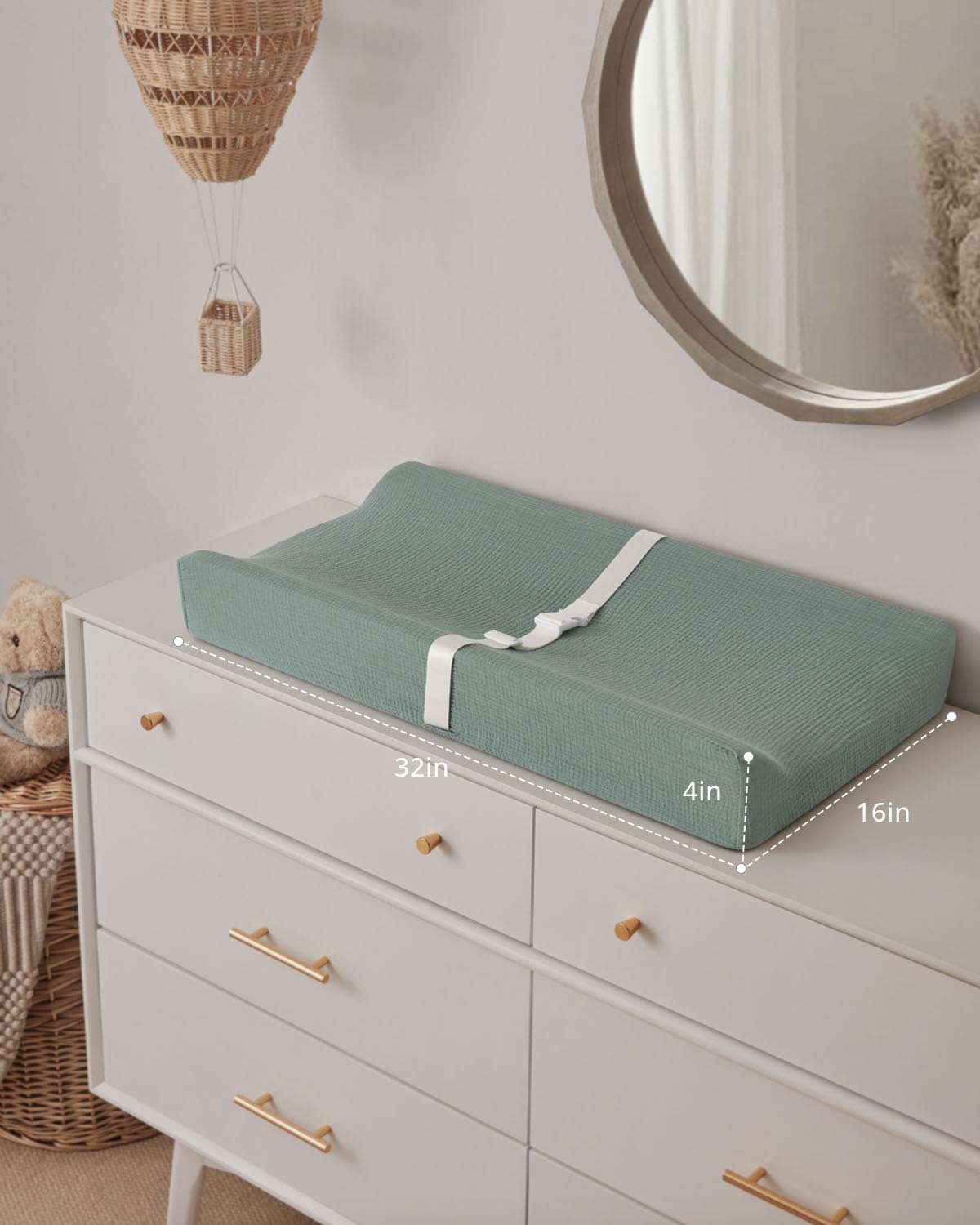 Blissful Diary Muslin Baby Changing Pad with Waterproof Lining Foam, Diaper Changing Table Pad with Cover for Dressers (Monstera, Avocado)