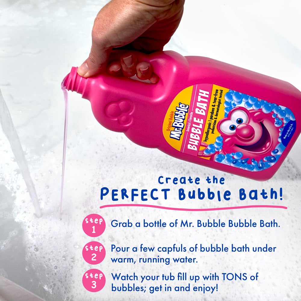Mr. Bubble Extra Gentle Bubble Bath - Hypoallergenic, Tear Free Bubble Bath Solution Perfect for Sensitive Skin (Pack of 2 Bottles, 16 fl oz Each)