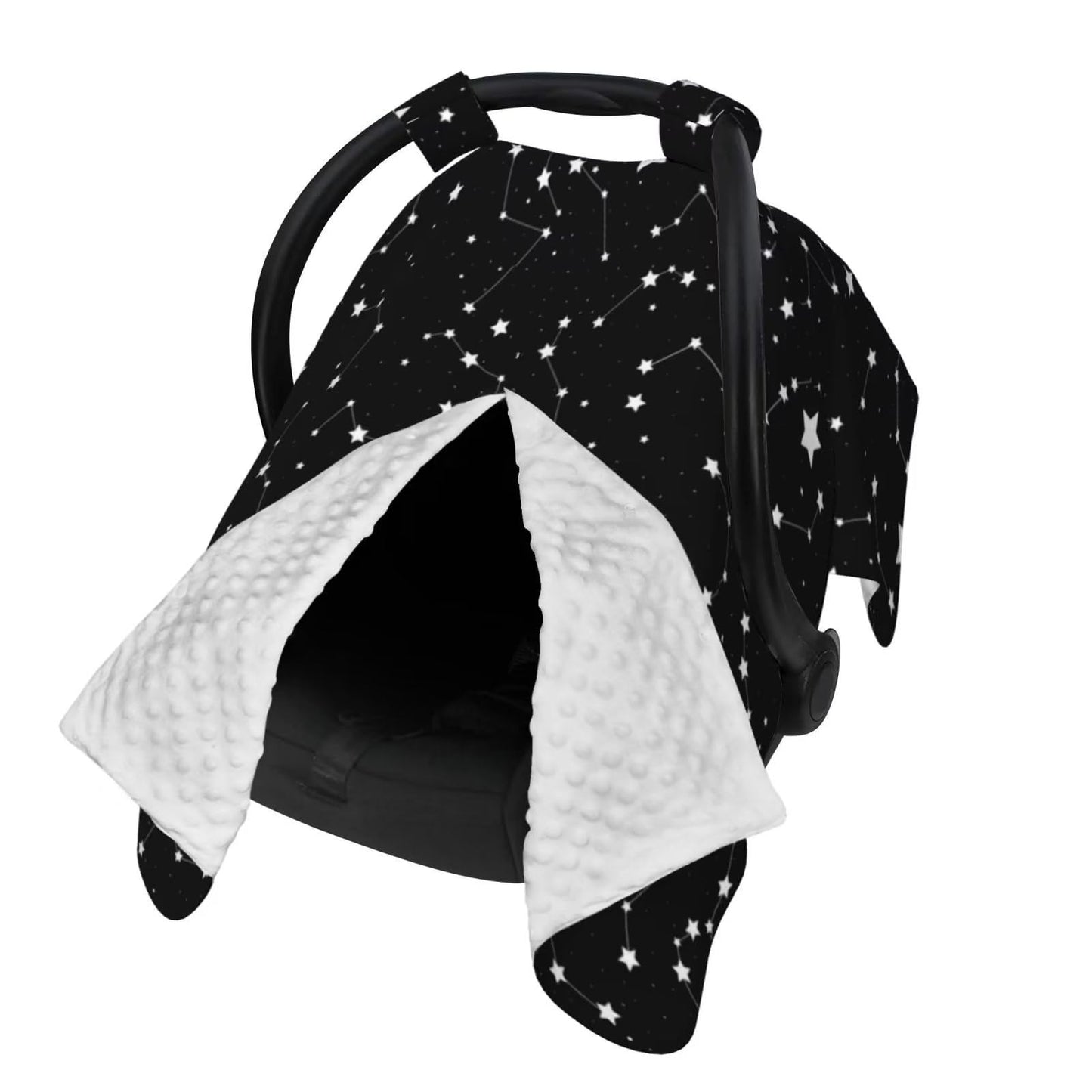 9CH Car Seat Covers for Babies, Peekaboo Opening Minky Car Seat Cover for Baby Mom Nursing Breastfeeding Covers, Winter Minky Baby Carrier Cover for Girls Boys (Black Star)