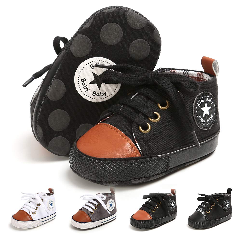 Meckior Toddler Baby Boys Girls High Tops Ankle Sneakers Soft Anti-Slip Sole PU Leather Moccasins Infant Newborn Prewalker First Walking Crib Shoes