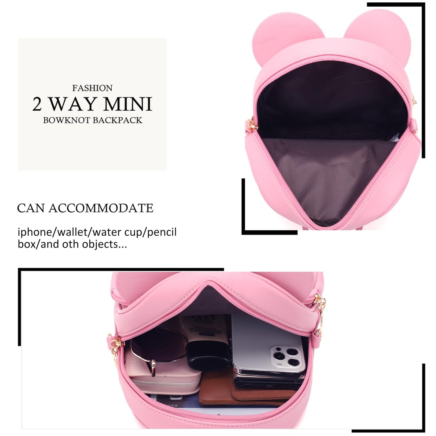 KL928 Girls Bowknot Polka Dot Cute Mini Backpack Small Daypacks Convertible Shoulder Bag Purse for Women