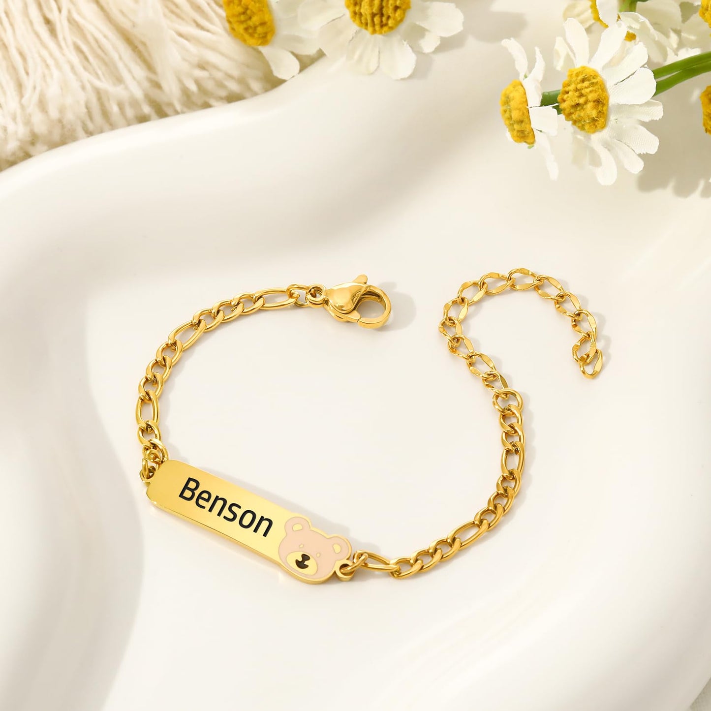 Personalized Baby Name Bracelet, 18K Gold Plated Customized Bracelets Id Protection Bracelet New Born Birthday Gift for Toddler Girls Boys