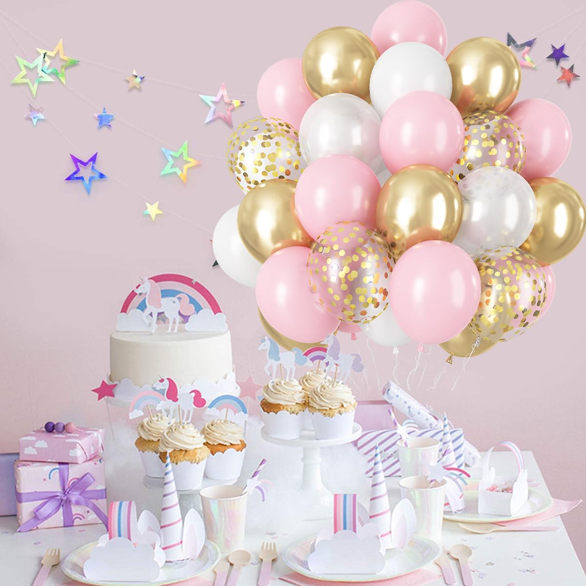 Dusty Blue Balloon Set, 60Pcs 12 Inch Slate Baby Blue White Sand Latex Balloon with Metallic Confetti Champagne Gold Helium Balloons for Birthday Party Baby Bridal Shower Boho Decortaions Supplies