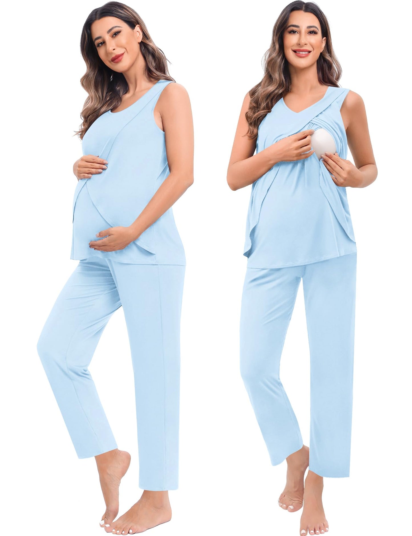 SWOMOG Maternity Nursing Robe Set 3 PCS Postpartum Breastfeeding Pajamas Hospital Pregnancy Pjs Double Layer Lounge Set