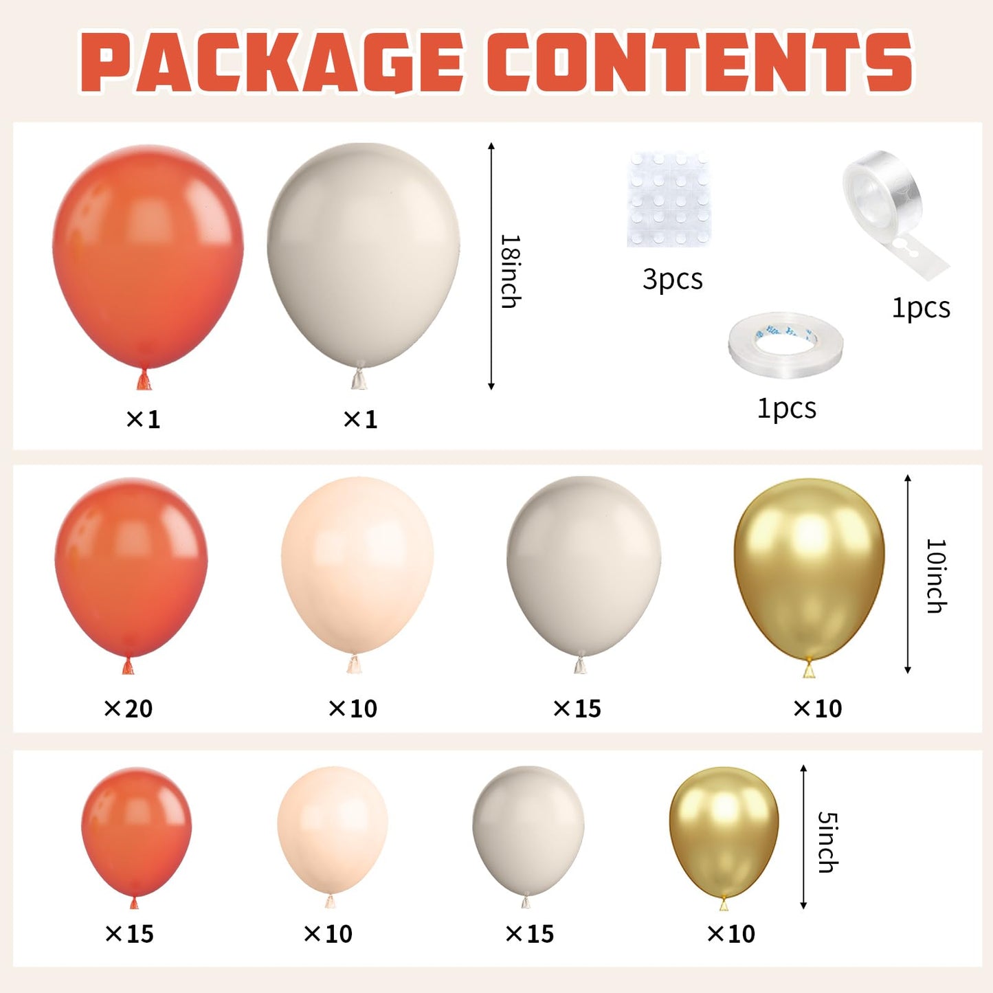 Ivory White Balloon Arch Kit,Boho Balloon Garland with Pastel Orange Cream Beige Champagne Gold White Sand Balloons for Neutral Baby Shower Wedding Boho Bridal Party Decorations