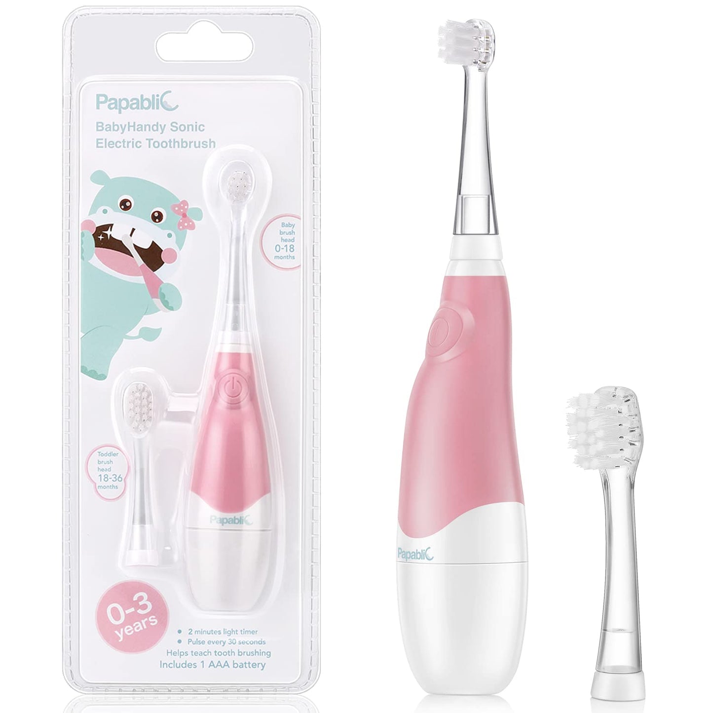 Papablic BabyHandy 2-Stage Baby Sonic Electric Toothbrush for Babies and Toddlers Ages 0-3 Years