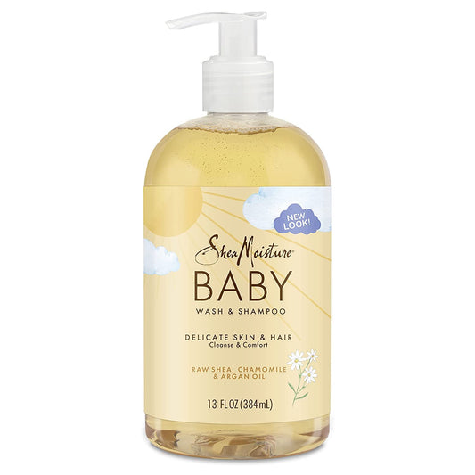 SheaMoisture Baby Wash & Shampoo for All Skin Types Raw Shea, Chamomile & Argan Oil Baby Wash and Shampoo with Frankincense & Myrrh to Help Cleanse 13 oz, Gold, Packaging may vary