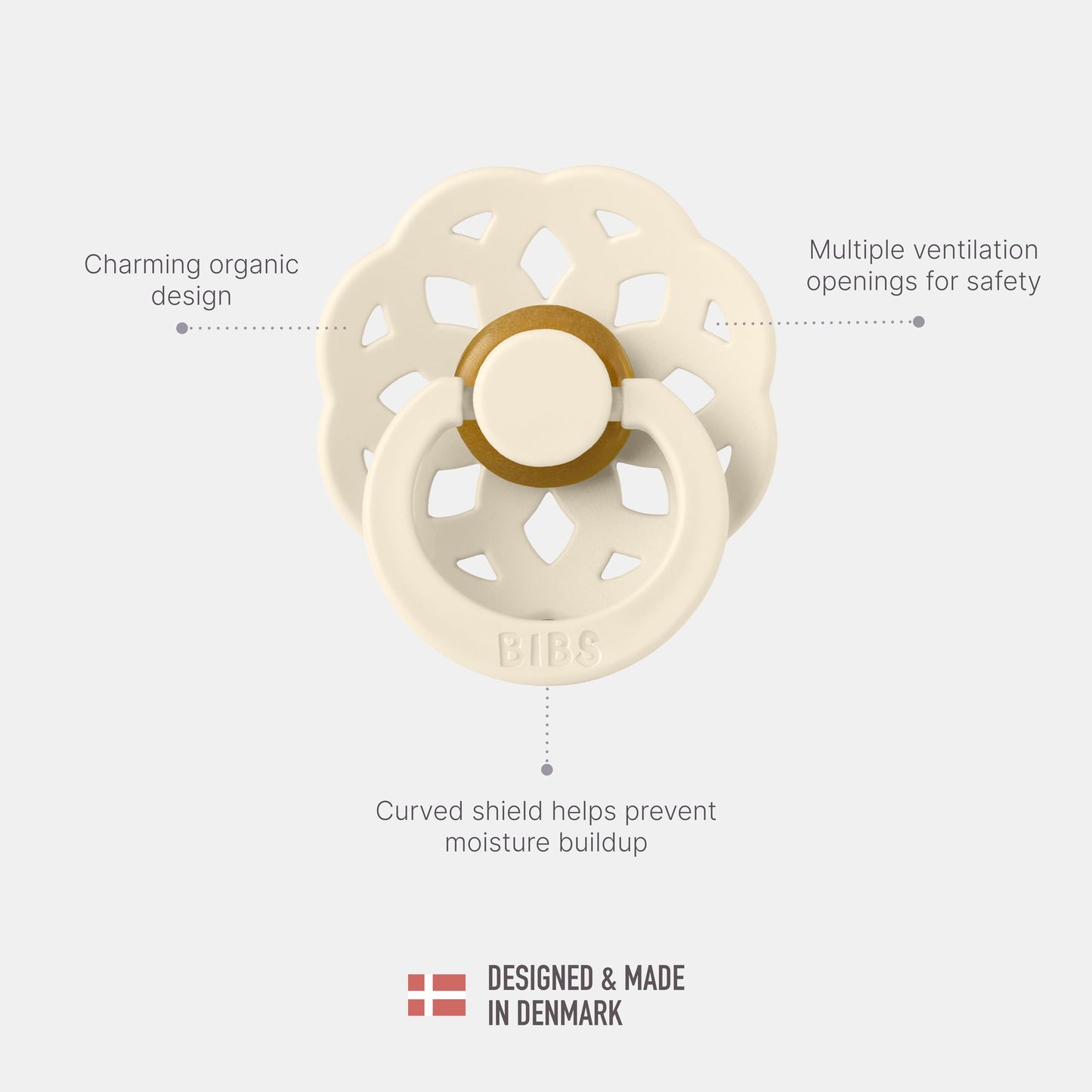 BIBS Pacifiers - Boheme Collection | BPA-Free Baby Pacifier | Made in Denmark | Set of 2 Ivory/Blossom Color Premium Soothers | Size 0-6 Months