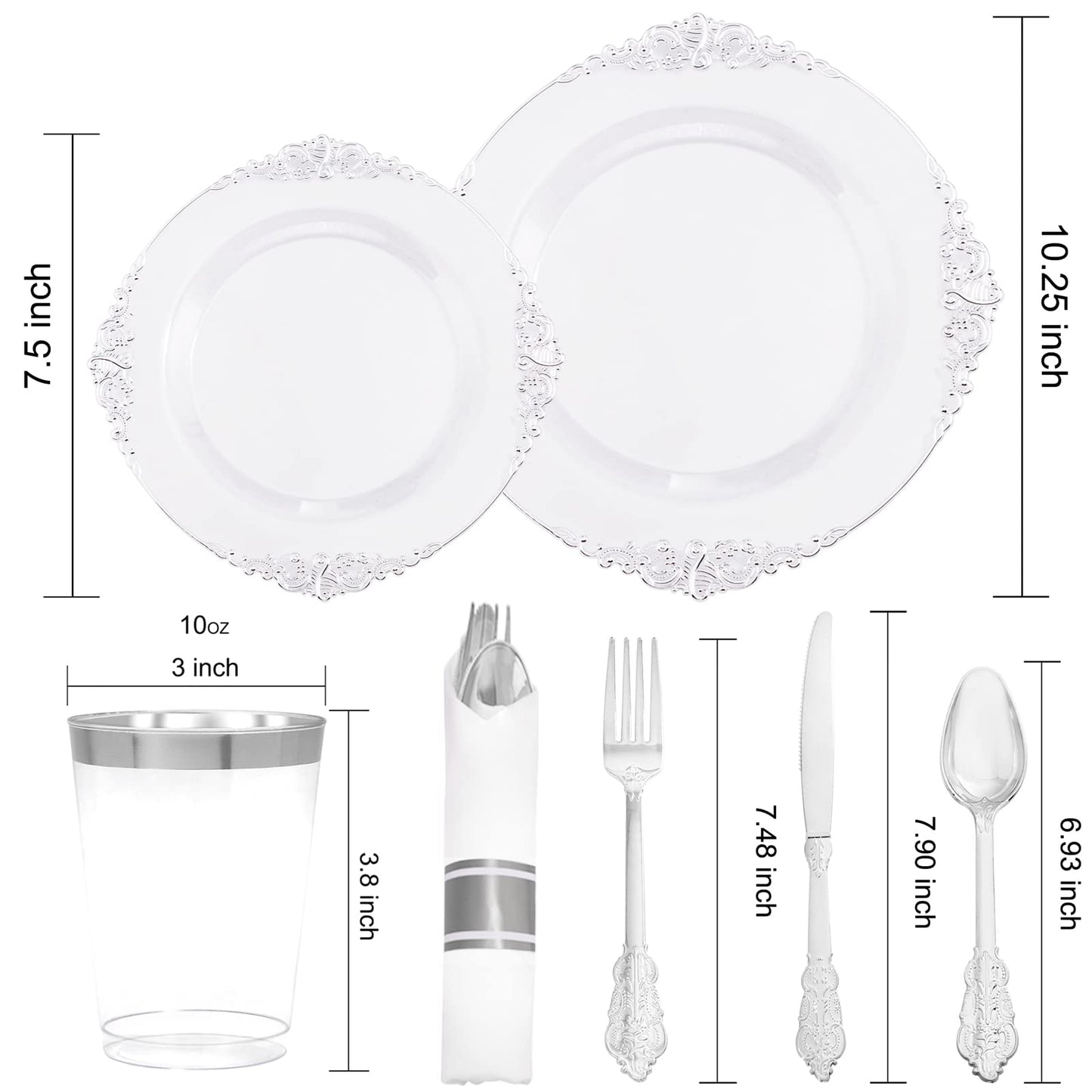 Morejoy 175PCS Rose Gold & Silver Plastic Dinnerware Set: 25 Plates, 25 Forks, 25 Knives, 25 Spoons, 25 Cups, 25 Napkins - Perfect for Wedding & Party