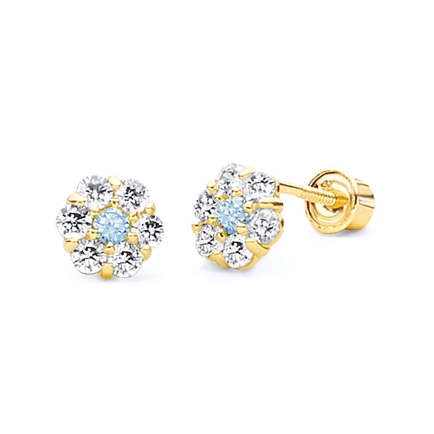 14k Yellow Gold Flower Stud Earrings with Screw Back - 12 Different Color Available