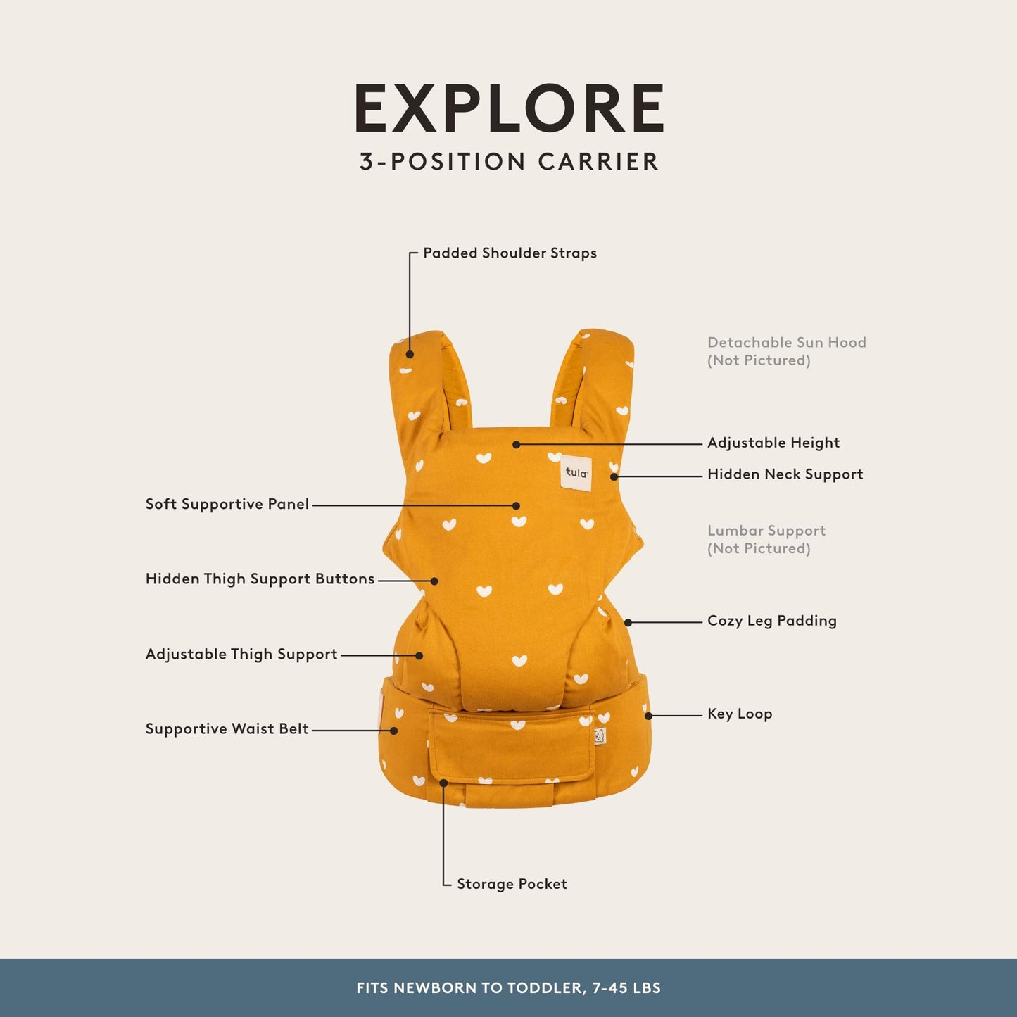 Baby Tula Explore Linen Baby Carrier 7 – 45 lb, Adjustable Newborn to Toddler Carrier, Multiple Ergonomic Positions Front and Back, Breathable and [Natural – Explore + Linen, Ash