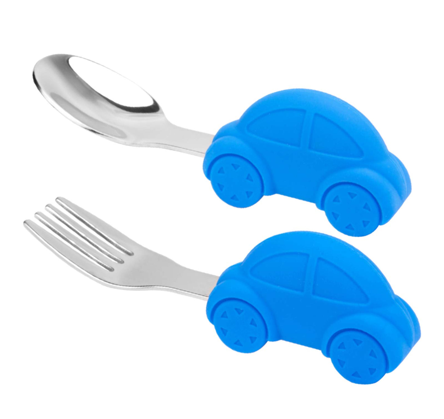 Toddler Spoon and Fork Set, Easy Grip for Baby, Toddler Children, Perfect Self Feeding Learning Utensils, 12 Month+ (Car)