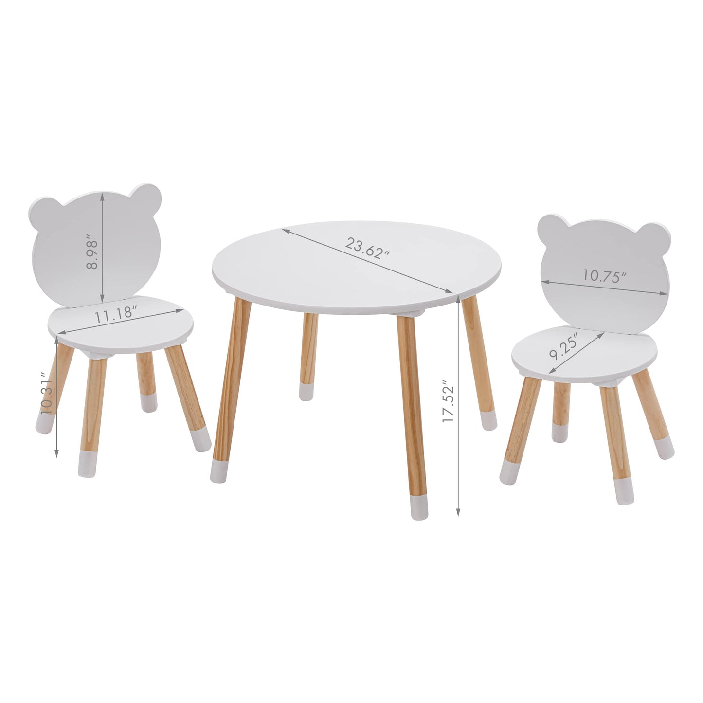 UTEX Kids Wood Table and Chair Set, Kids Play Table with 2 Chairs,3 Pieces Kids Round Table for Toddlers, Girls, Boys,White