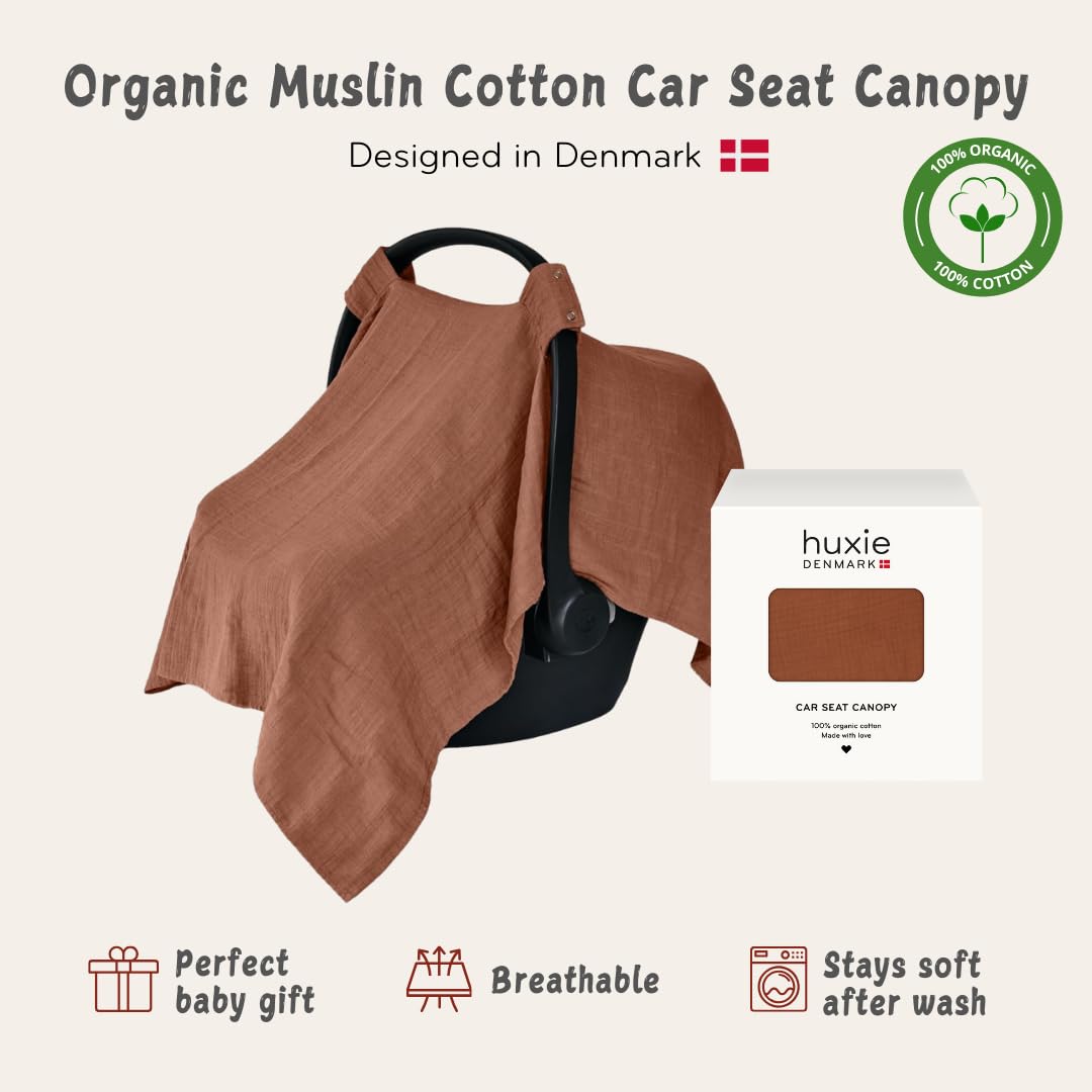 Car Seat Cover Baby - Organic Cotton - Carseat Covers Baby - Carseat Cover - Car Seat Canopy - Carseat Canopy - 100% Muslin Cotton, 43" x 32" (Soft Grey)