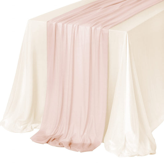 Ling's Moment Sheer Chiffon Table Cloth & Runner Set for 3x4ft Rectangle Table Decor in Dusty Rose & Blush for Wedding Reception and Parties