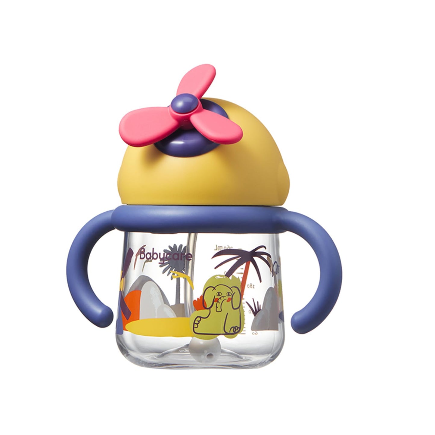 bc babycare Sippy Cup for Toddler, No Spill Windmill Baby Straw Cups, Breakproof Tritan Toddler Sippy Cups with Silicone Soft Tip Straw and Handles for Infant, BPA Free 8.8oz(Yellow)