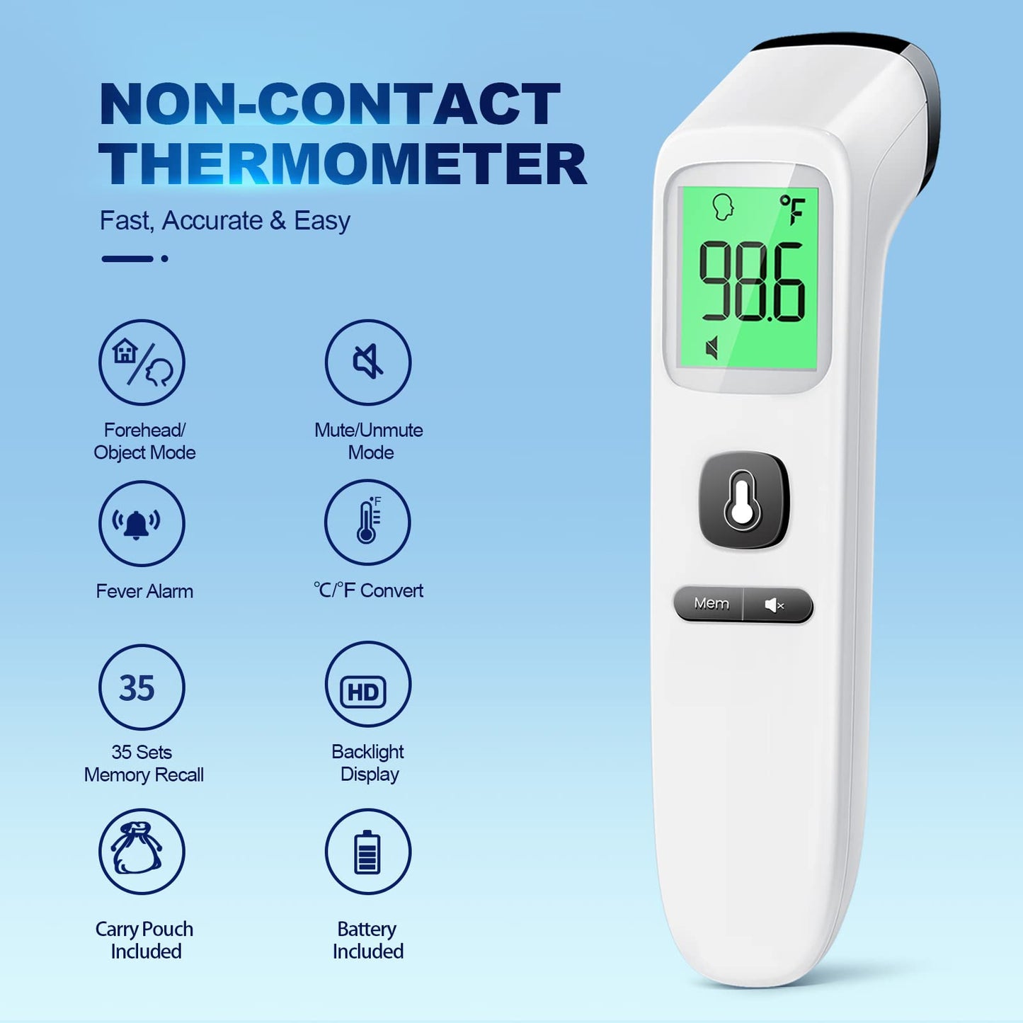 No-Touch Thermometer for Adults and Kids, Accurate Digital Baby Thermometer, FSA HSA Eligible, Fever Alarm & Silent Mode, 2 in 1 Forehead & Object Mode