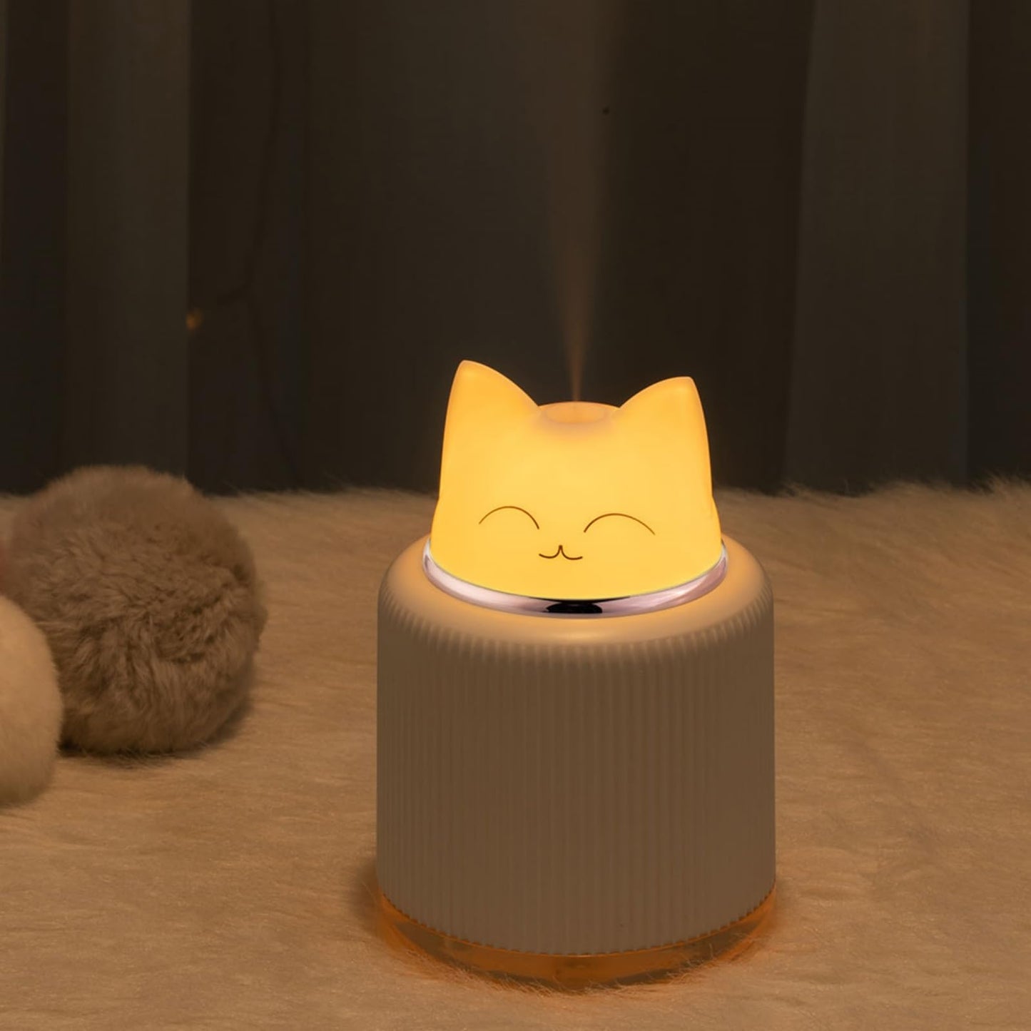 Mini Cute Cat Shape Humidifier - Personal Desktop Humidifier for Car, Plants, Office Room, Bedroom - 2 Mist Modes, 2 LED Colors, Auto Shutoff, Quiet (Pink)