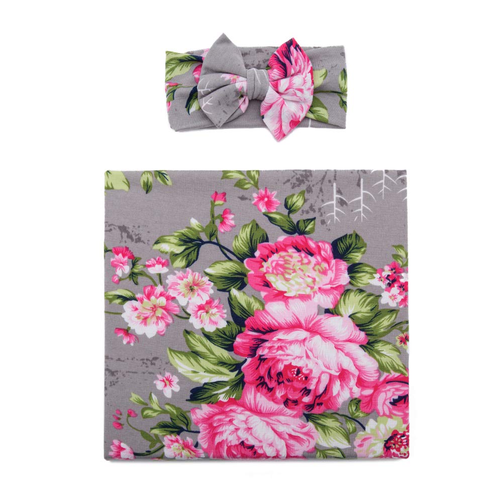 Galabloomer Newborn Receiving Blanket Headband Set Baby Flower Swaddle (vintage flower)