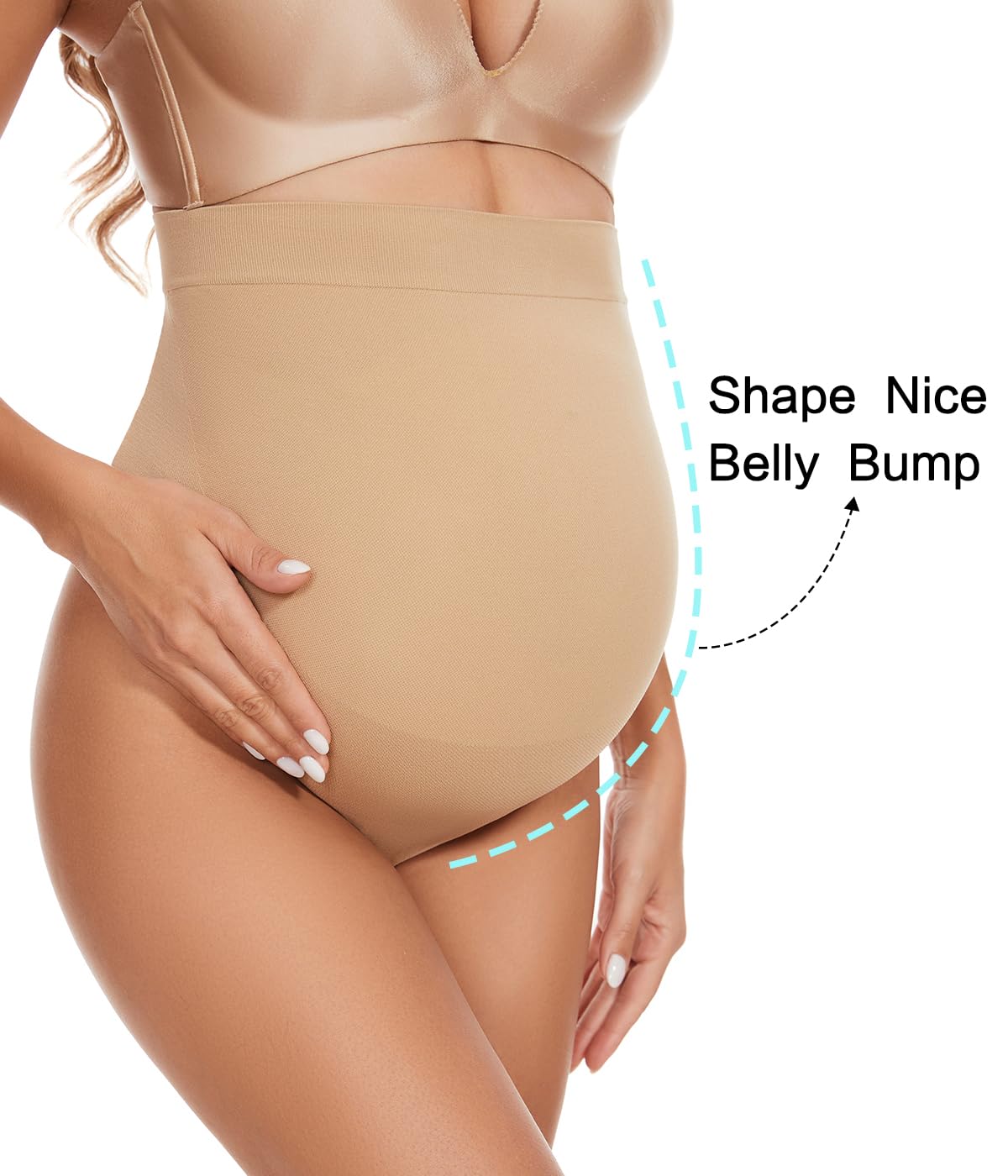 Seamless Maternity Thongs for Women, No Show Maternity Shapewear Over The Belly, Pregnancy Belly Support Panties