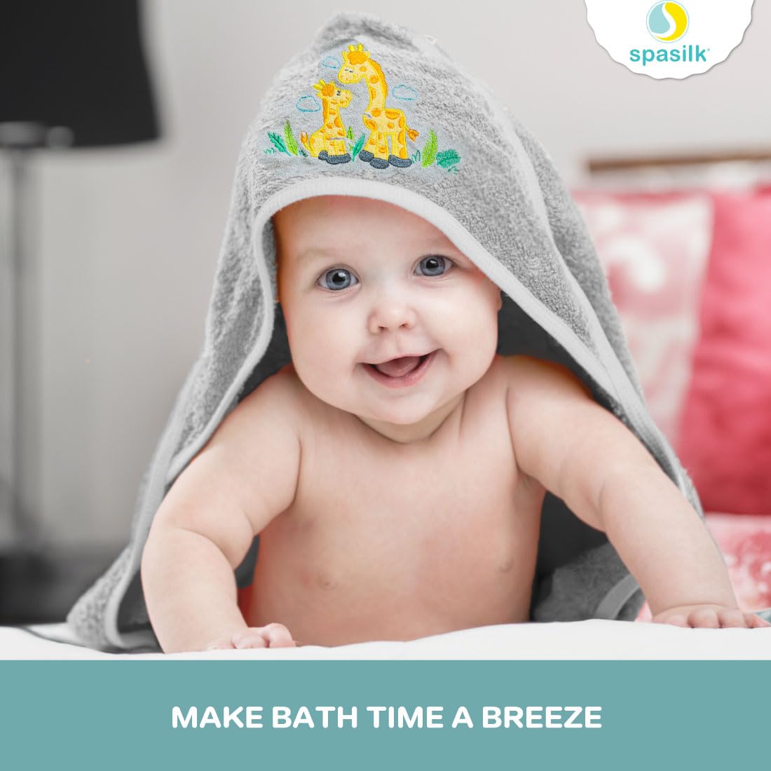 Spasilk Baby Bath Hooded Terry Towel with 3 Washcloths, Baby Bath Essentials, One Size, Blue Whale