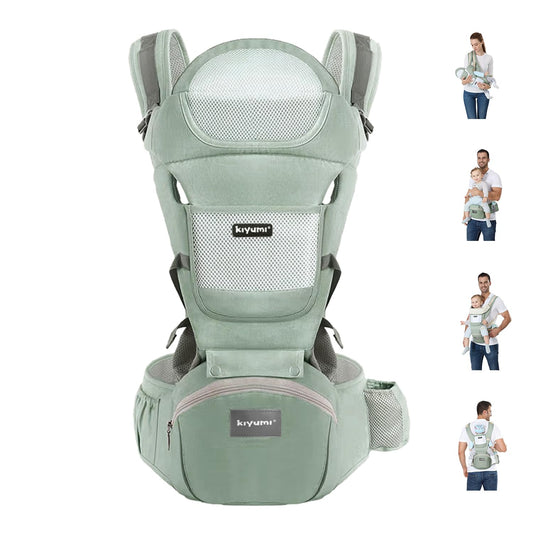 KIYUMI Baby Carrier with Hip Seat, 6- in-1 Baby Carrier Newborn to Toddler, Ergonomic M Position with Head Support and Breathable Mesh,Adjustable Removable Baby Sling Carrier (7-45 lbs) BXLU