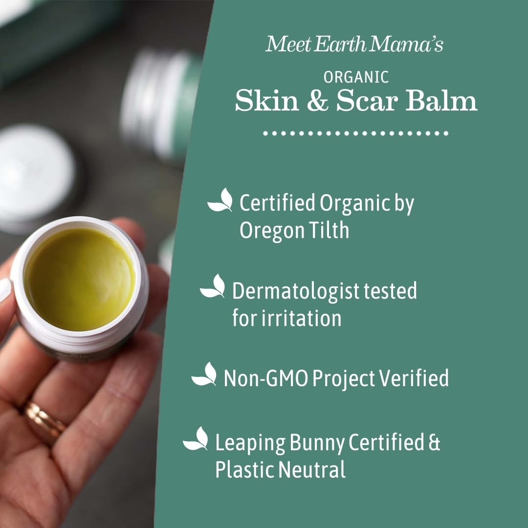 Earth Mama Organic Skin & Scar Balm |C-Section Recovery Skin Care, Pregnancy Stretch Mark Scar Cream with Organic Jojoba Oil, Tamanu Oil & Gotu Kola (2-Pack)
